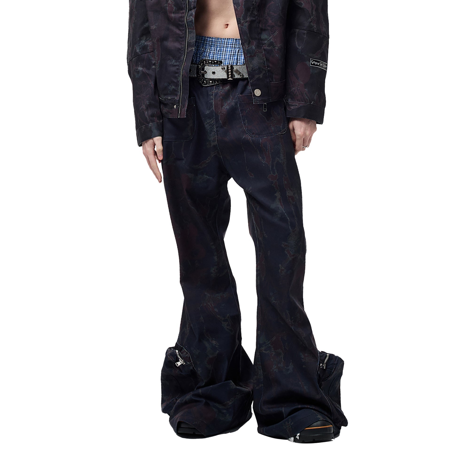 CYCYCY Abstract Graphic Cargo Flared Jeans