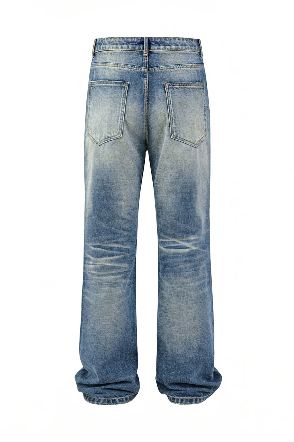KREATE Double-Layer Distressed Straight-Leg Jeans