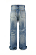 KREATE Double-Layer Distressed Straight-Leg Jeans