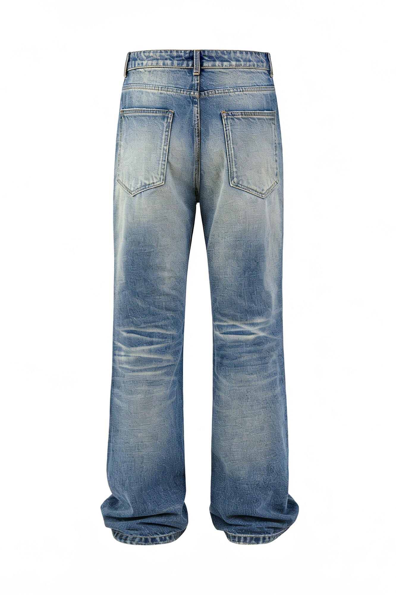 KREATE Double-Layer Distressed Straight-Leg Jeans