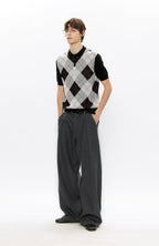 KREATE Classic Shadow Check Pleated Wide Trousers