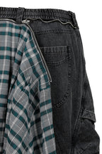 RELABEL Detachable Plaid Drape Oversized Denim Shorts