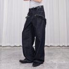 ASSEEN Faux Fur-Spliced Raw Denim Pants
