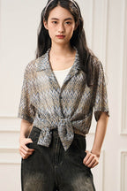 EPIC POETRY Geometric Ripple Knitted Half Shirt Sandstone