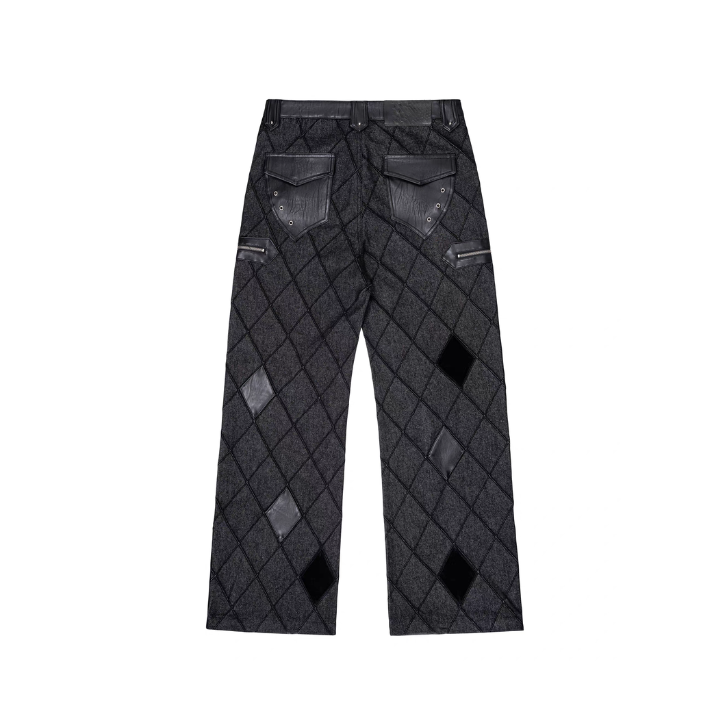 ESAIAS Diamond Faux Leather Patch Rivet Jeans