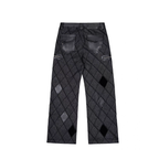 ESAIAS Diamond Faux Leather Patch Rivet Jeans
