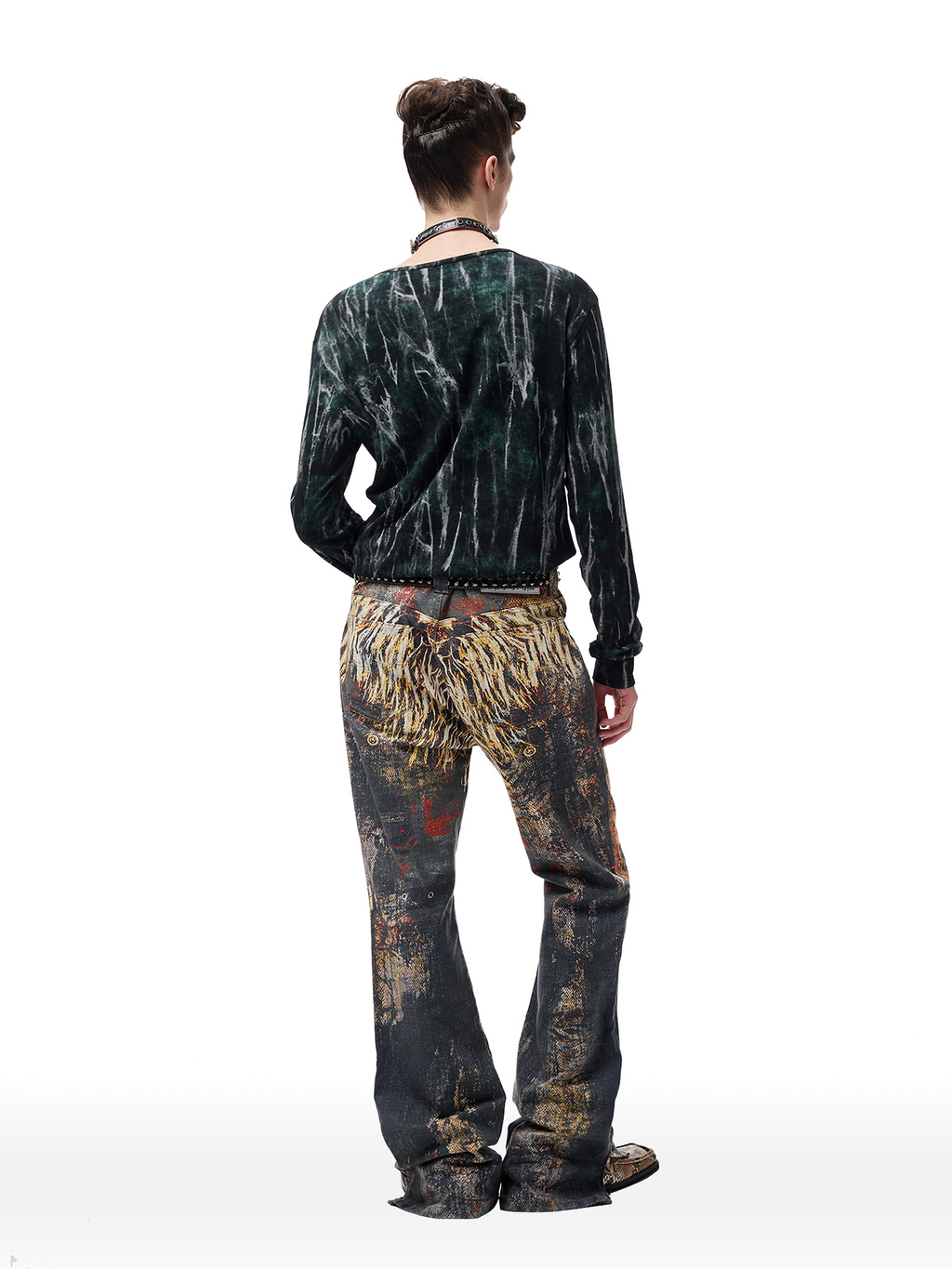 CYCYCY Feather Full-Print Slim Flared Jeans