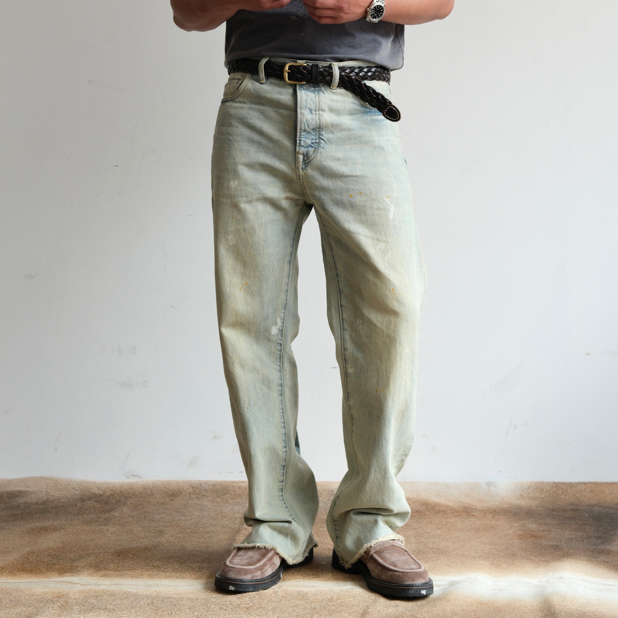 NEIGBORL Washed Paint-Splatter Straight-Leg Jeans