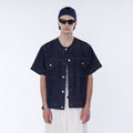 ASSEEN Flower Patchwork Stitched Raw Denim Half Shirt