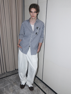 ASSEEN Striped Glasses Pocket Half Shirt Blue