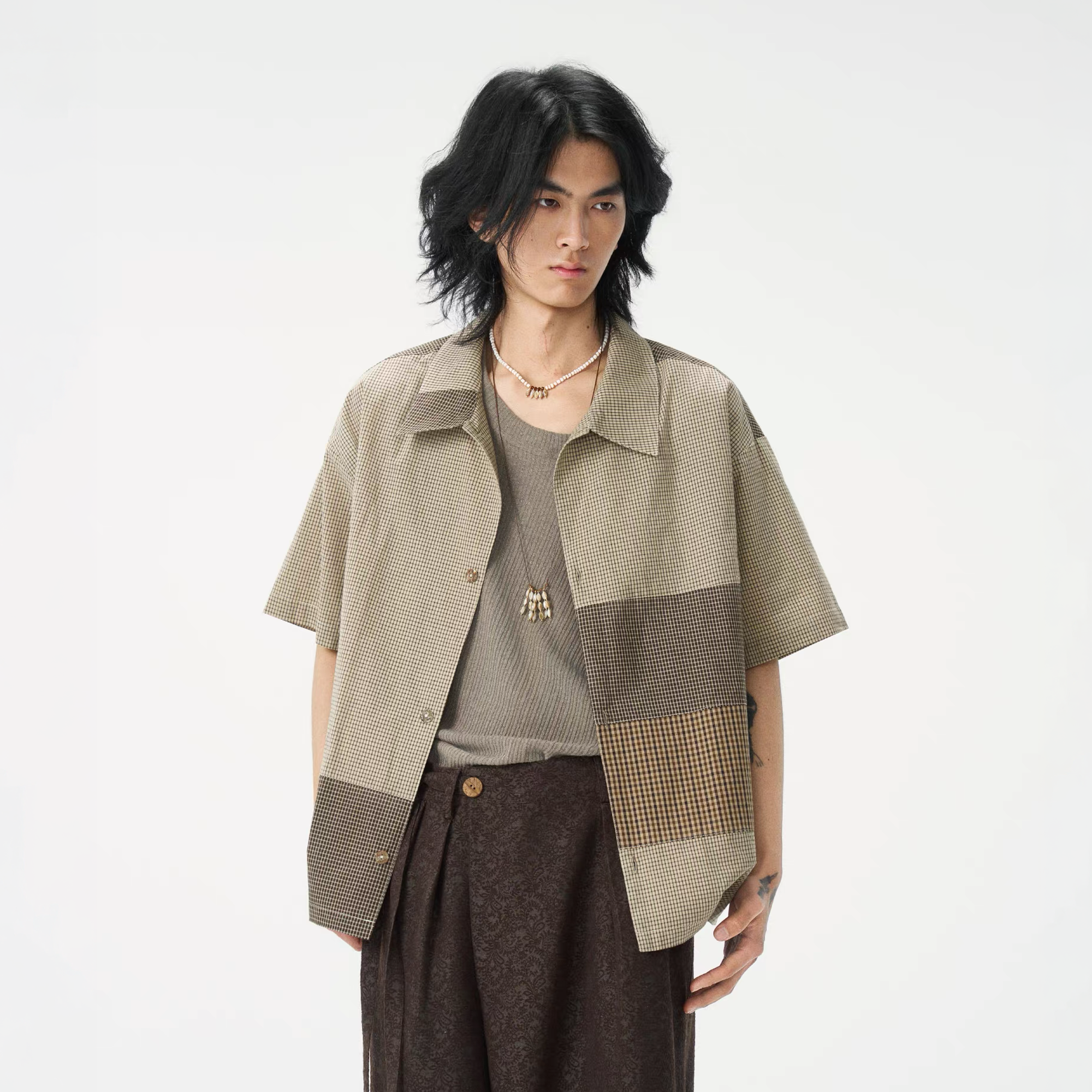 GONGHE REPUB Patchwork Check Relaxed Shirt