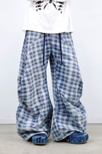 RELABEL Washed Plaid Paneled Oversized Jeans