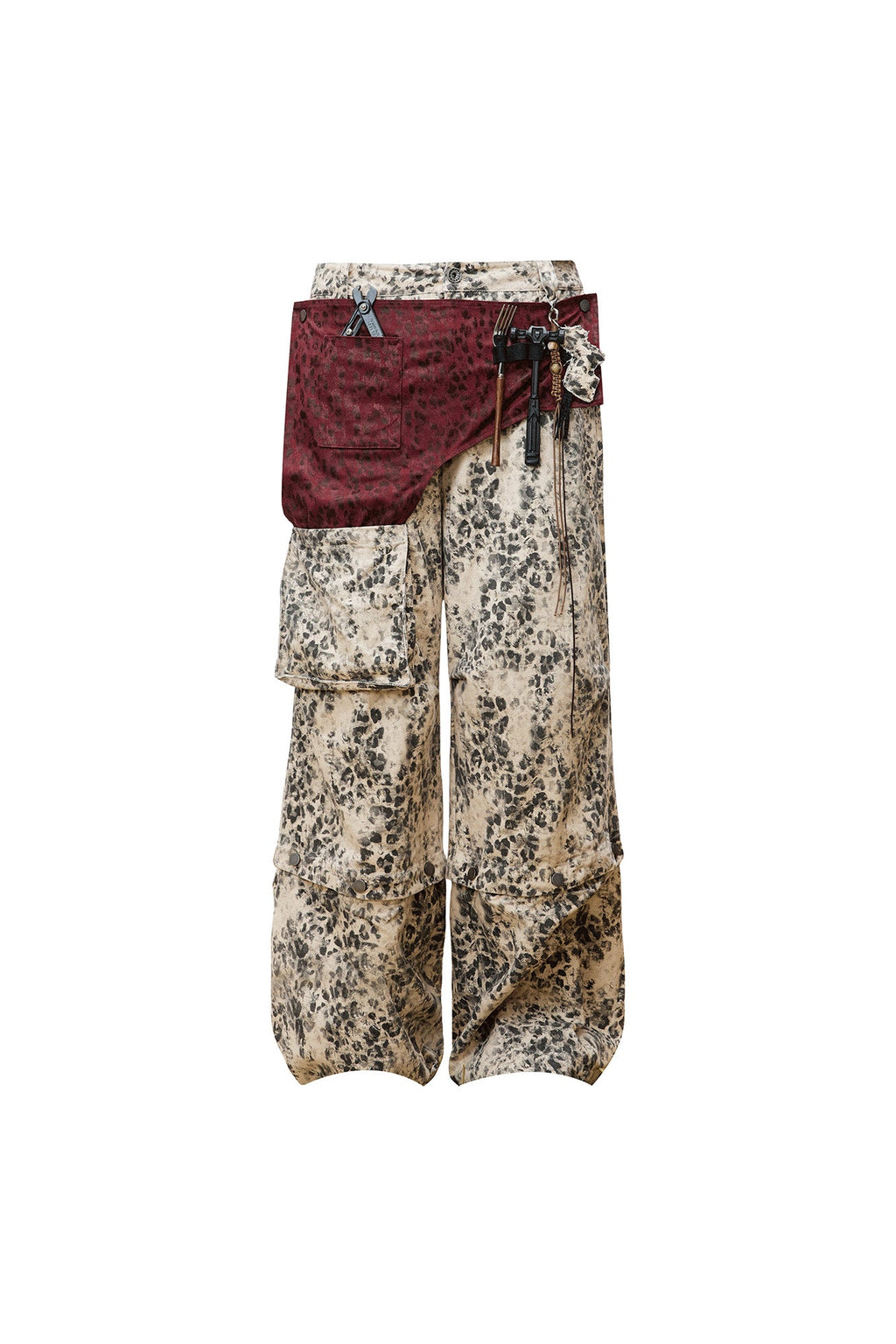 OIPWORD Retro Leopard Detachable Panel Cargo Jeans