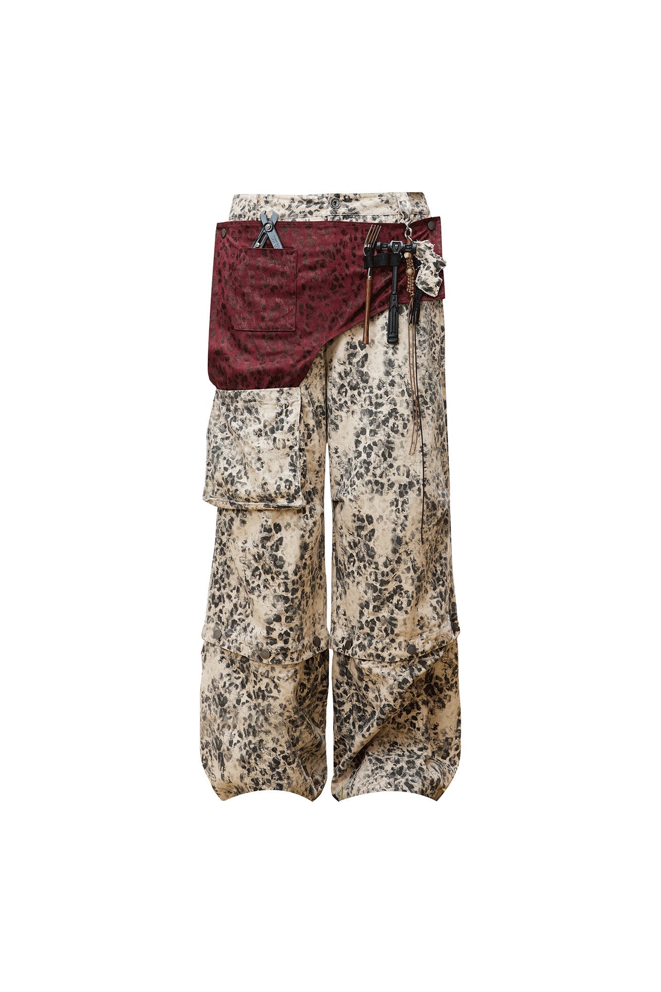 OIPWORD Retro Leopard Detachable Panel Cargo Jeans