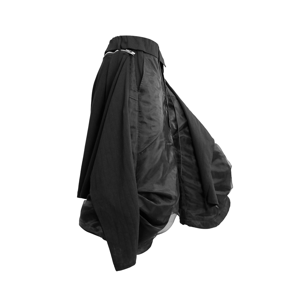 RELABEL Detachable Drape Ruched Oversized Shorts Black
