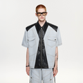 TIWILLTANG Contrast Stitch Paneled Zip-Up Half Shirt