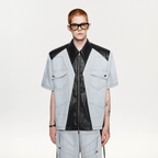TIWILLTANG Contrast Stitch Paneled Zip-Up Half Shirt