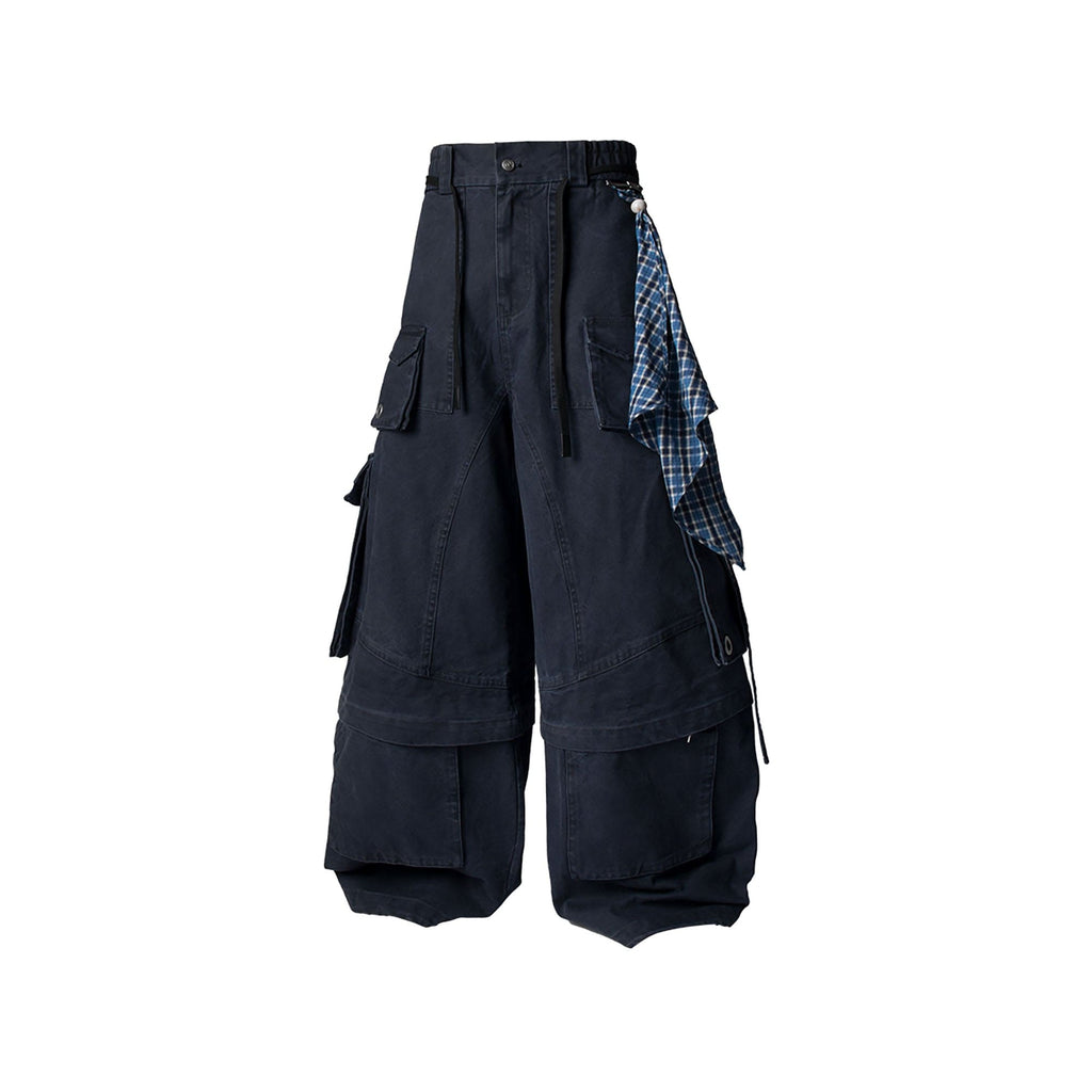 RELABEL Multi-Pocket Detachable Scarf Distressed Cargo Dark Blue