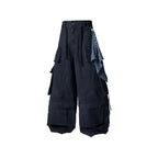 RELABEL Multi-Pocket Detachable Scarf Distressed Cargo Dark Blue