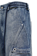 RELABEL Washed Paneled Strap Oversized Cargo Jeans Blue