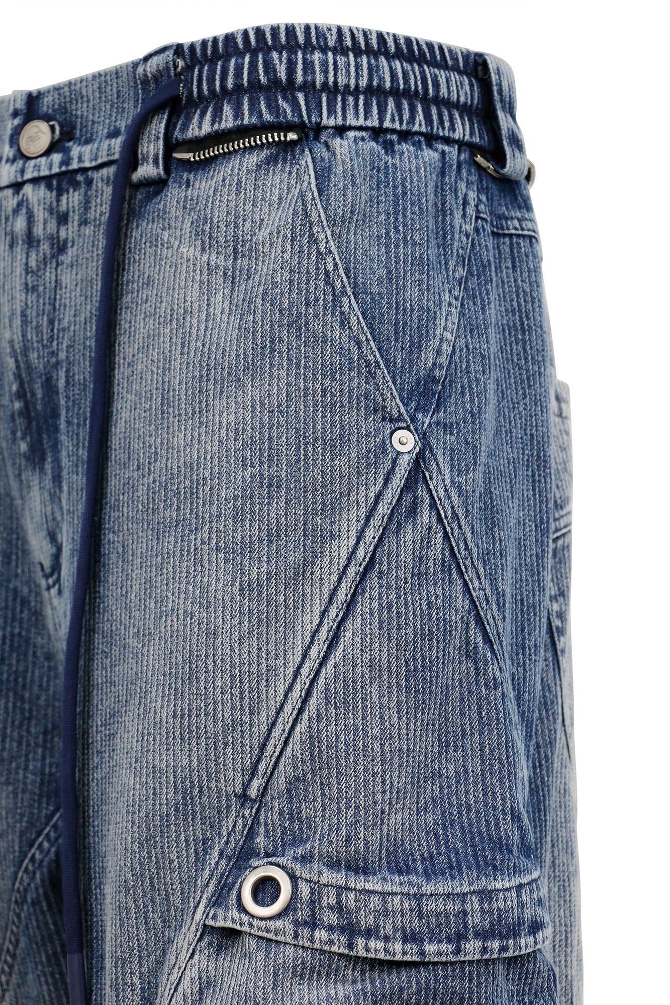 RELABEL Washed Paneled Strap Oversized Cargo Jeans Blue
