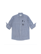 ASSEEN Striped Glasses Pocket Half Shirt Blue