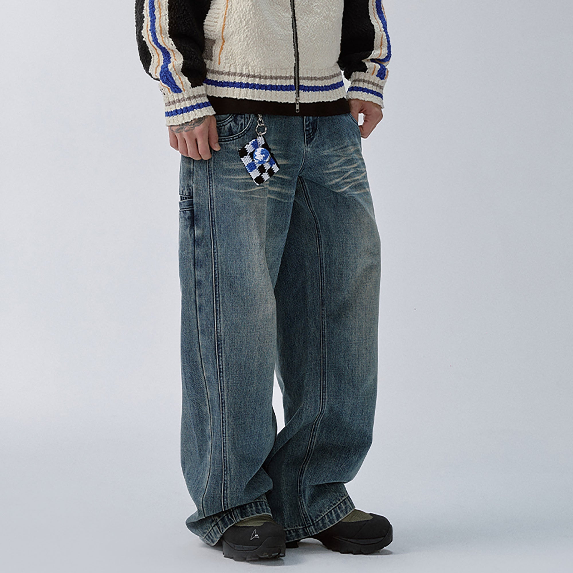 F2CE Double Waistband Washed Wide-Leg Jeans