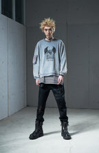 VENTUREK Distressed Zippered-Hem Slogan Slim Pants