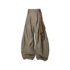 RELABEL Pinstriped Detachable-Scarf Oversized Pants Brown