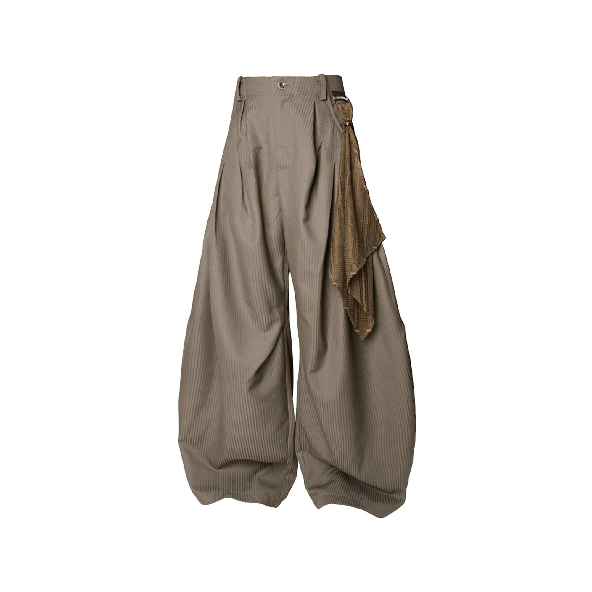 RELABEL Pinstriped Detachable-Scarf Oversized Pants Brown