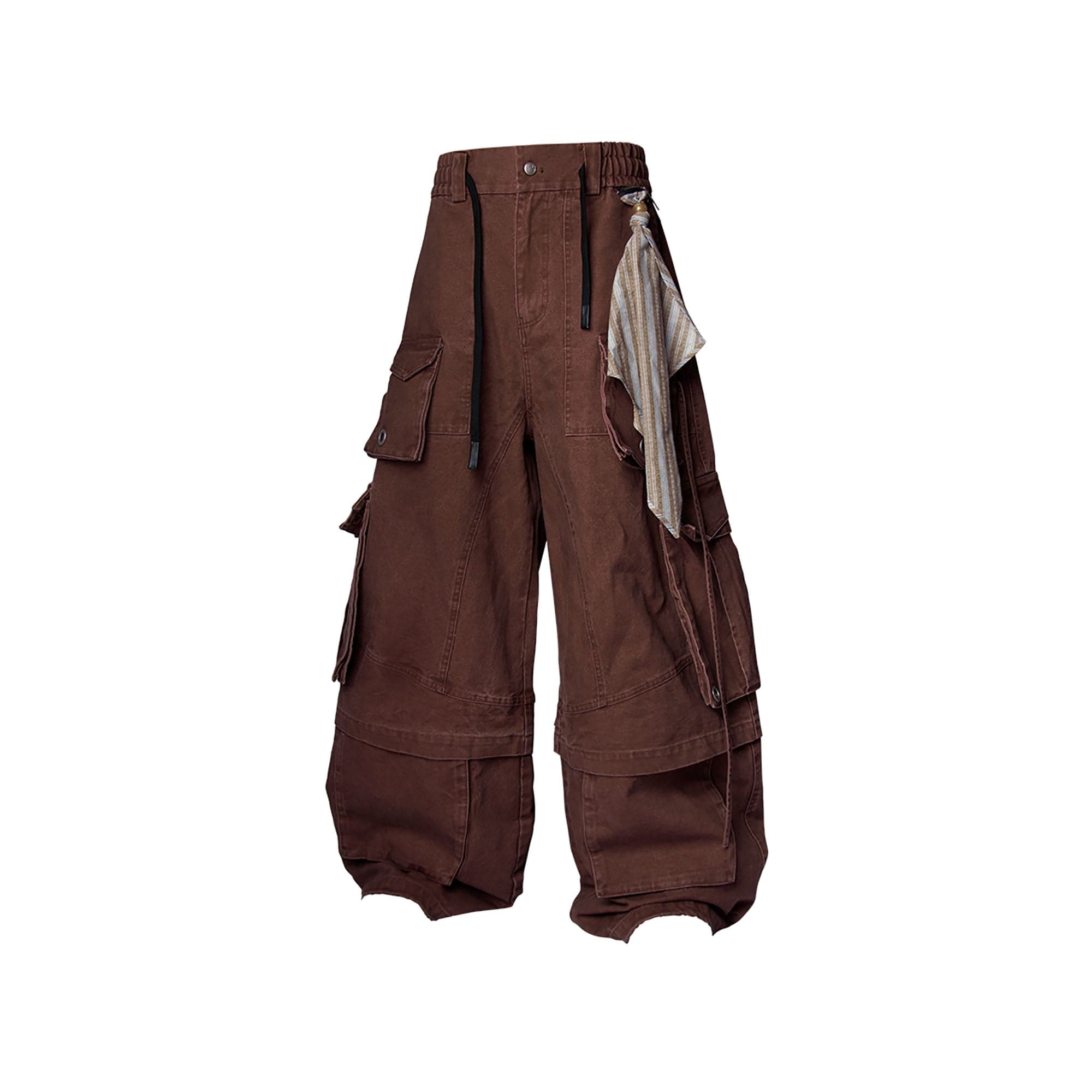 RELABEL Multi-Pocket Detachable Scarf Distressed Cargo Coffee
