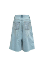 STEEPC Distressed Washed Raw-Edge Denim Shorts
