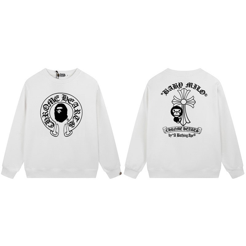 BAPE Chrome Hearts Style Graphic Crewneck Sweatshirt