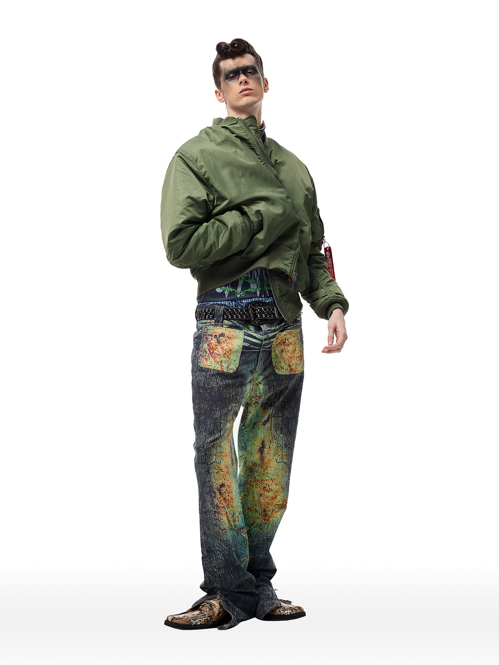 CYCYCY Iridescent Croc Full-Print Slim Flared Jeans