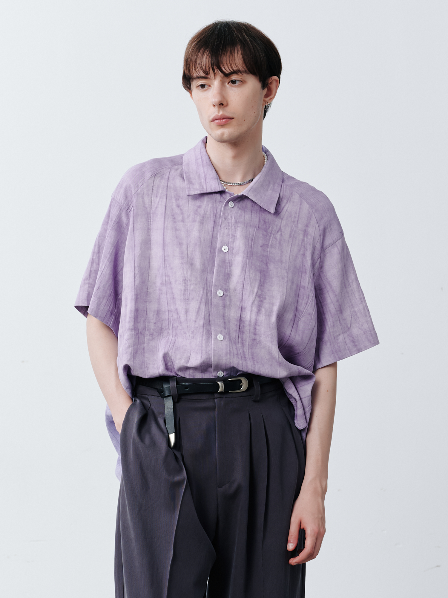 GRAINMUSTARD Crinkled Linen-Cotton Half Shirt