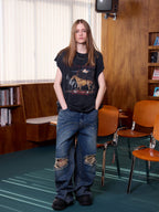 ERROR CODE ROBOT Distressed Animal-Print Sleeveless Tee
