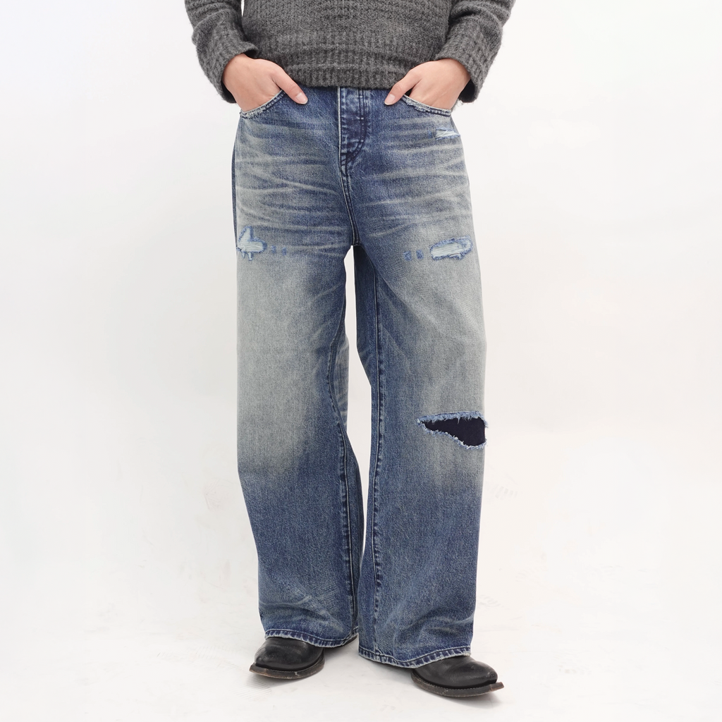 IN EXISTENCE x STM Washed Patched Distressed Straight Jeans