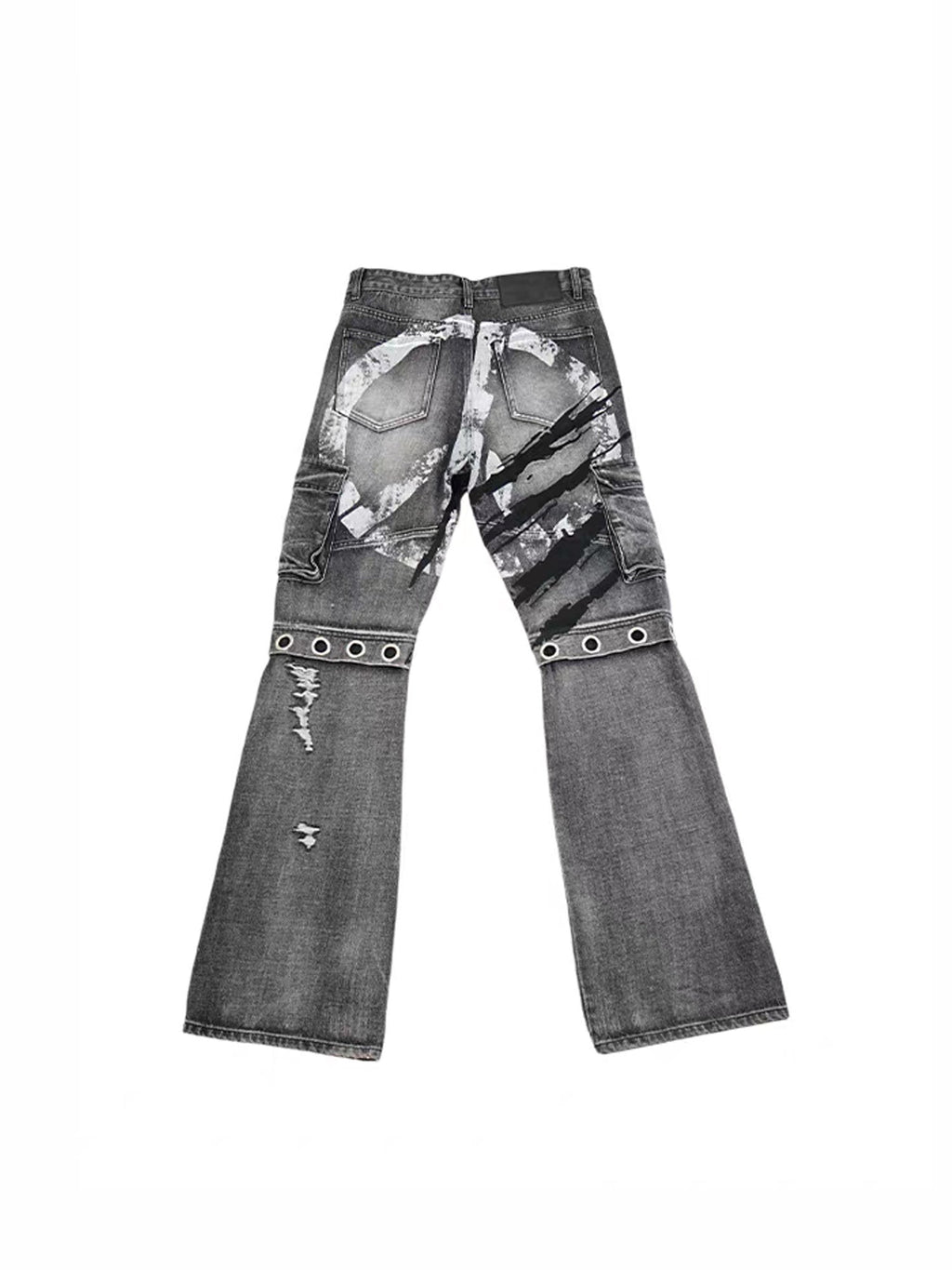 VINKID Distressed Grommet Strap Flared Jeans