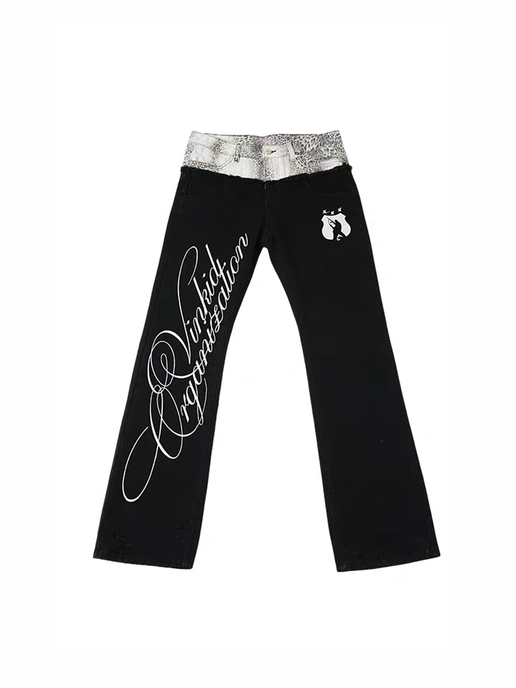 VINKID Double-Waist Script Graphic Jeans