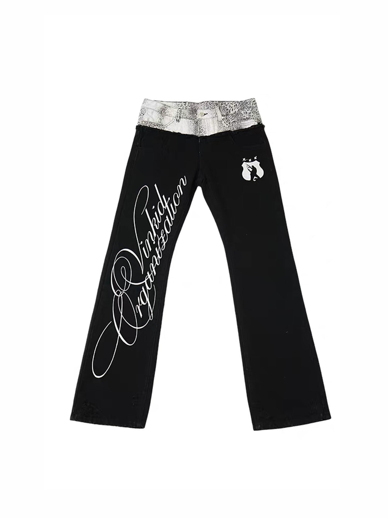 VINKID Double-Waist Script Graphic Jeans