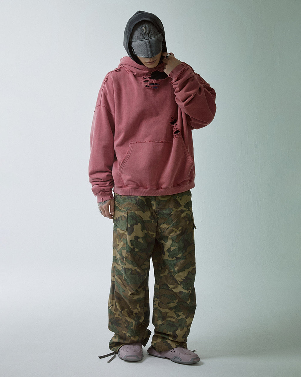 F2CE Wide-Leg Draw-String Camo Cargo Pants