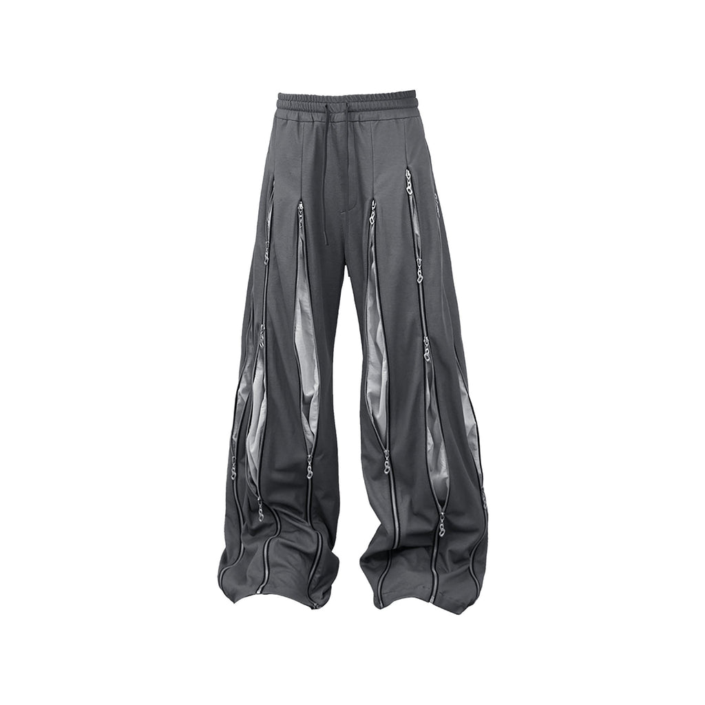 RELABEL Layered Multi-Zip Drawstring Sweatpants Gray
