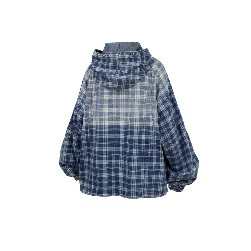 RELABEL Plaid Rivet Paneled Faded Hoodie