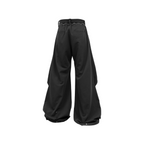 RELABEL Wool-Blend Pleated Draped Wide-Leg Pants Black