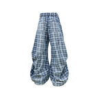 RELABEL Washed Plaid Paneled Oversized Jeans