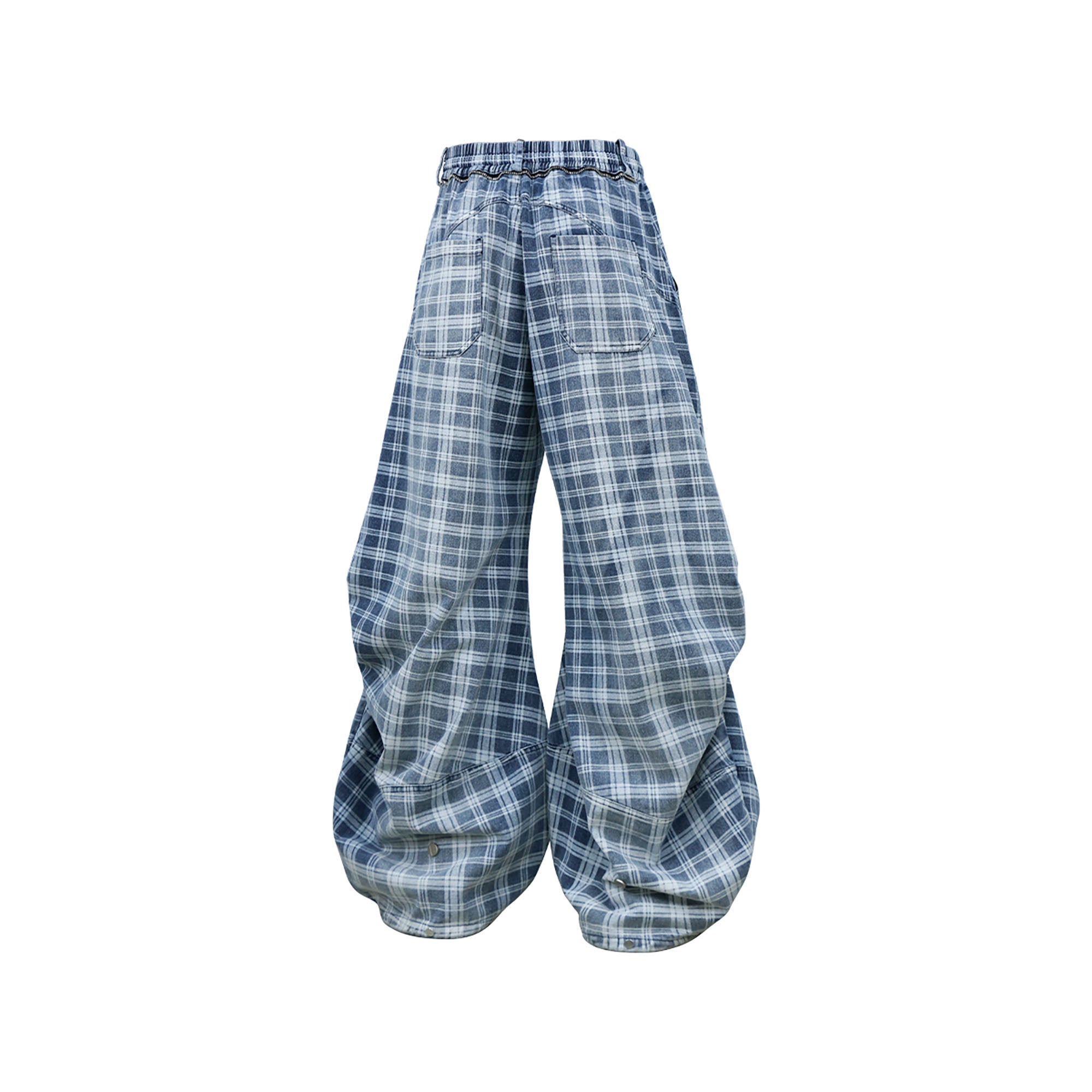 RELABEL Washed Plaid Paneled Oversized Jeans
