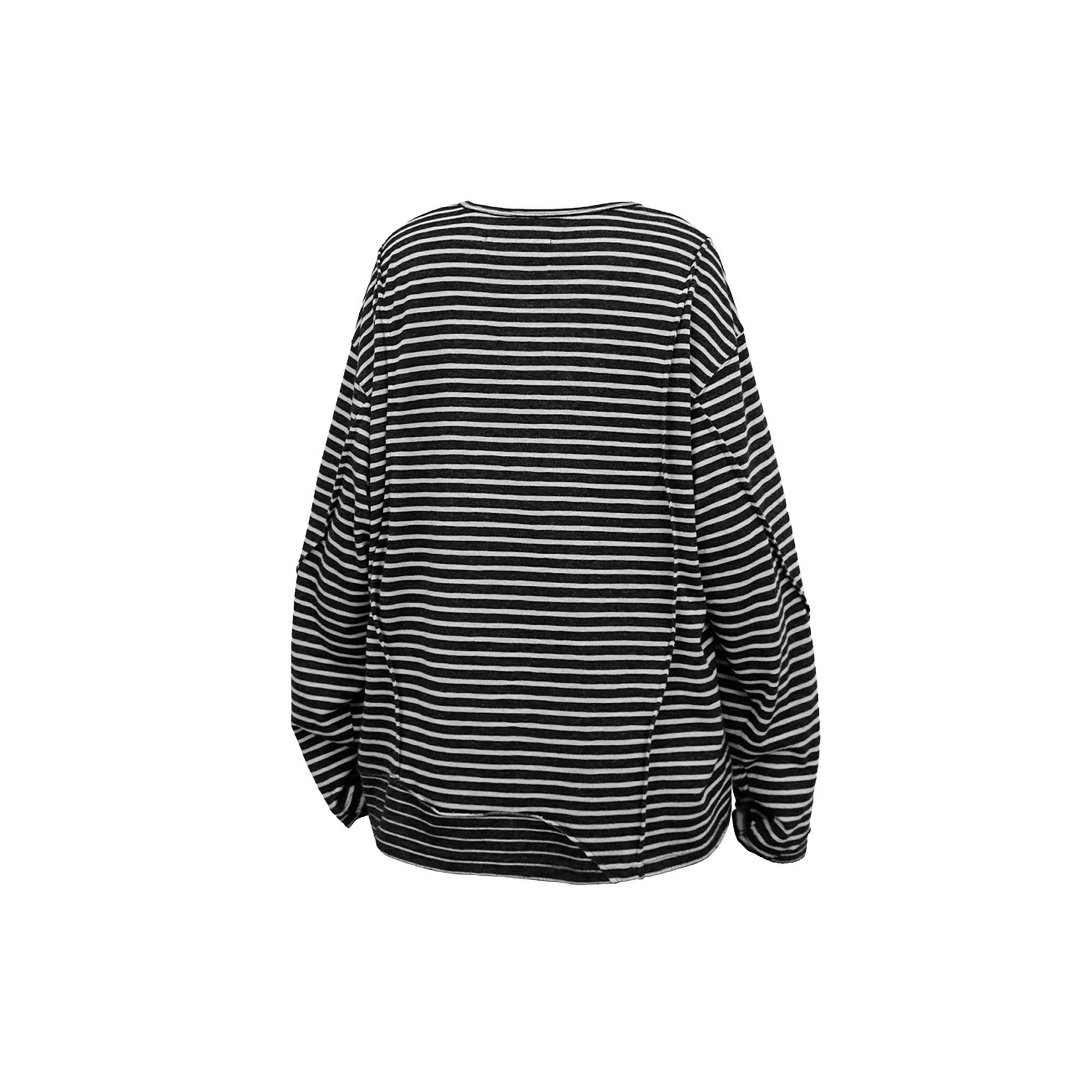 RELABEL Striped Pleated Henley Long-Sleeve Tee