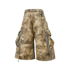 RELABEL Detachable Scarf Camo Leopard Panel Oversized Shorts