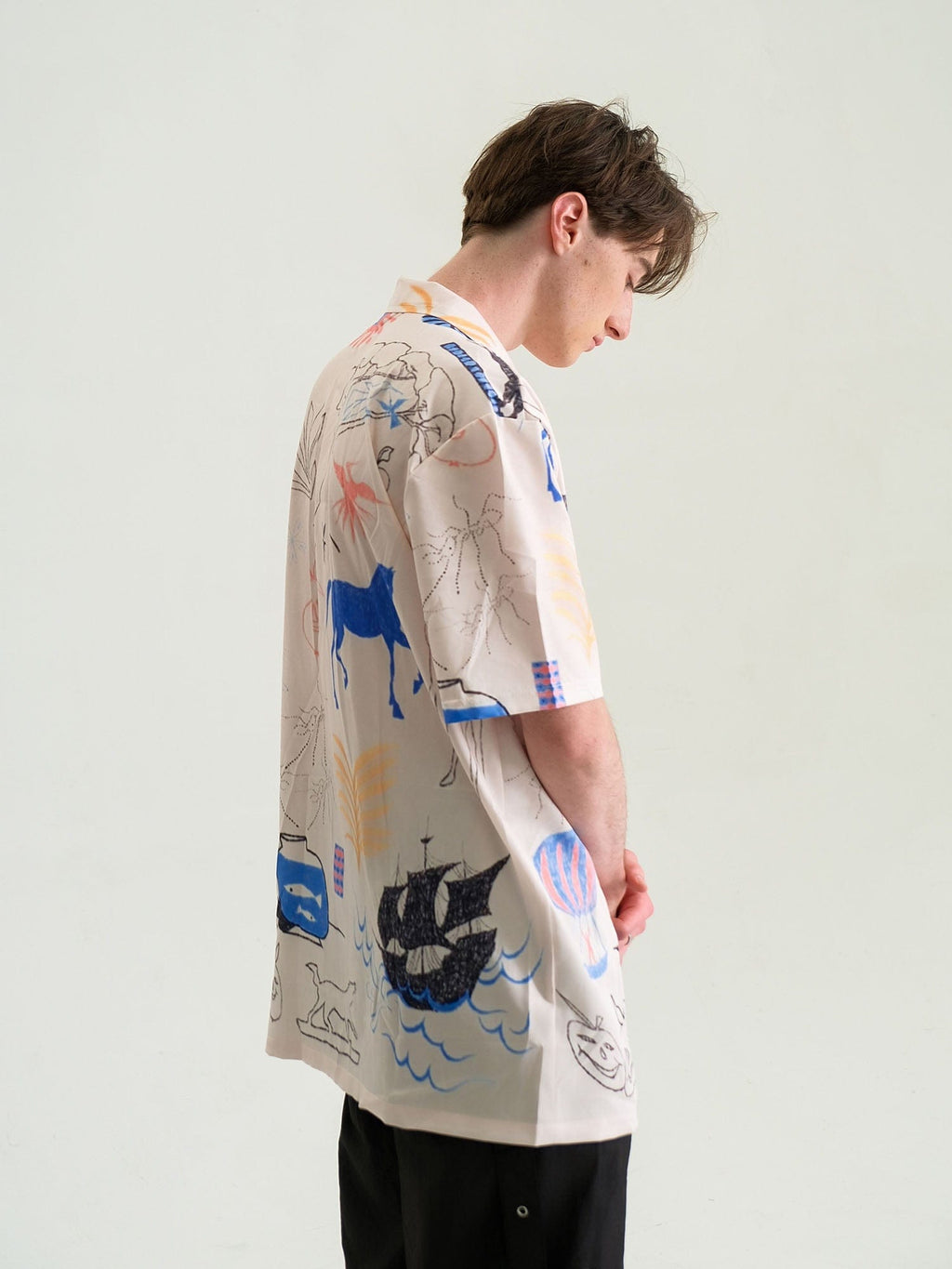 WIID Doodle Sketch Full-Print Cuban Half Shirt