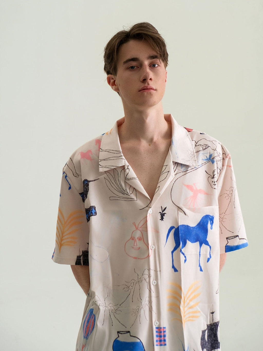 WIID Doodle Sketch Full-Print Cuban Half Shirt